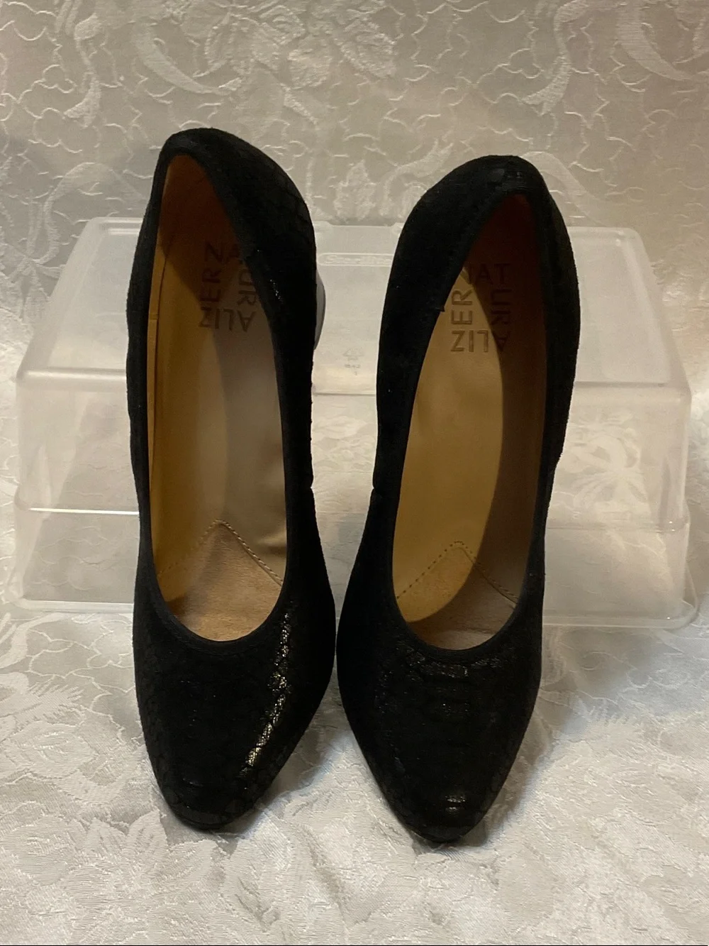 Naturalizer Black Textured Block Heel Pump